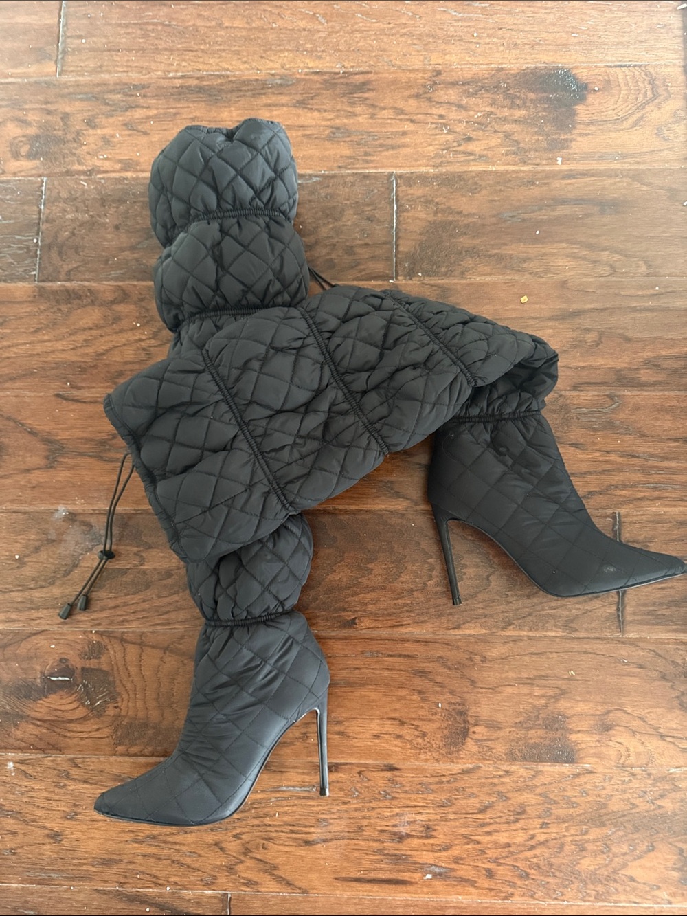 Steve Madden Black Quilted Stiletto Knee-High Boots - Women's Fashion